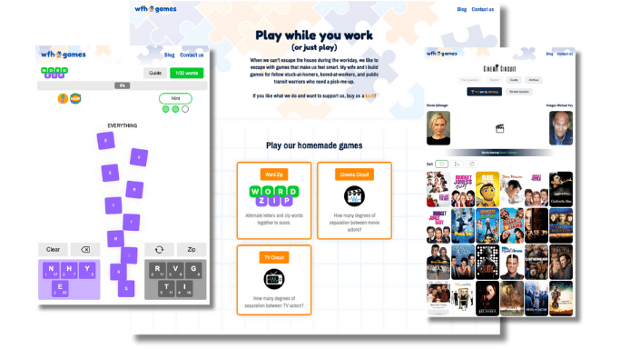 Collage of screenshots from WFH Games